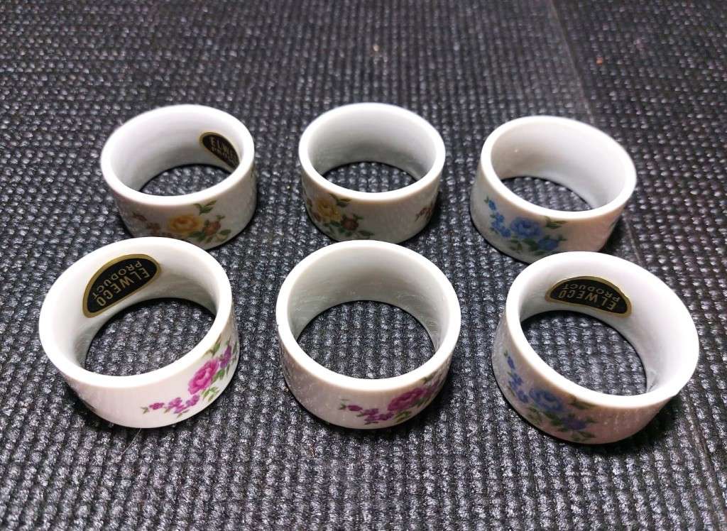Other Kitchenalia BOXED SET OF 6 ELWECO ROSE DECORATED NAPKIN RINGS